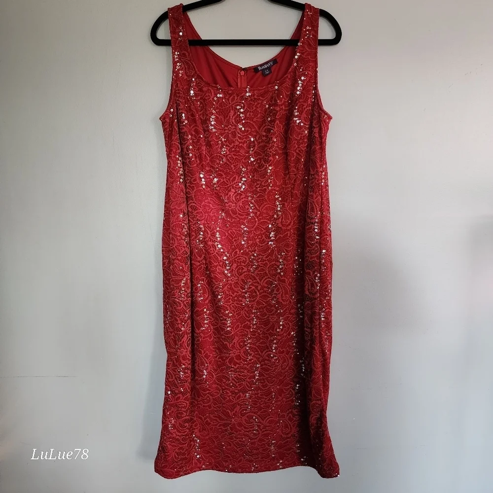 Roaman's Elegant Red Lace Sequin Women's Matching Duster & Dress Set 18W - Picture 3 of 15